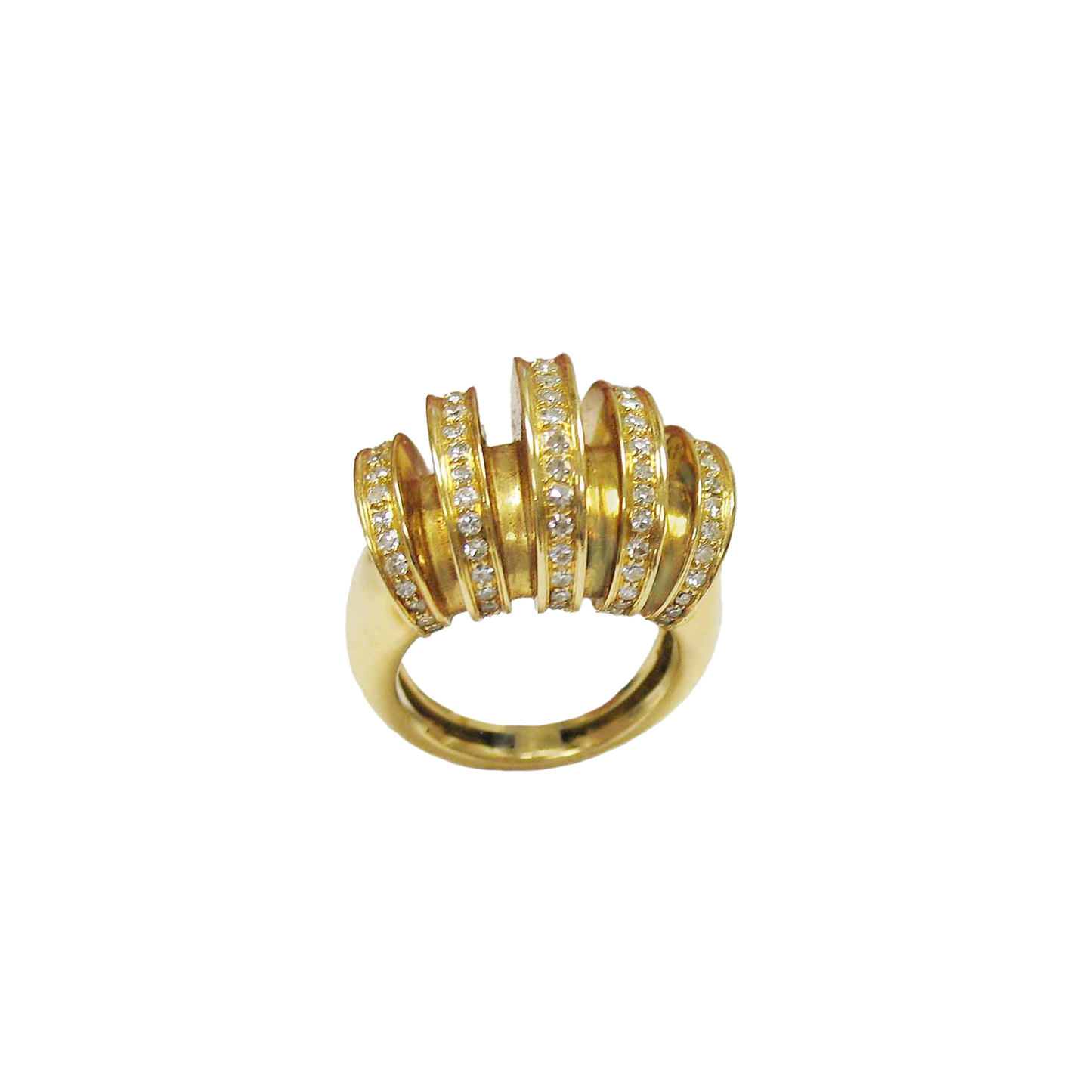 Post-1980s 18kt Yellow Gold & Diamond Cartier ring. Side view on white background