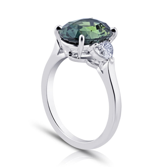Contemporary Platinum Sapphire & Diamond Ring side