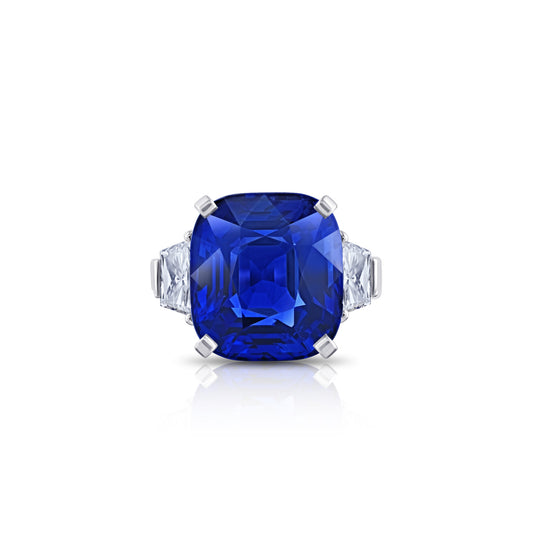 Contemporary Platinum Sapphire & Diamond Ring front