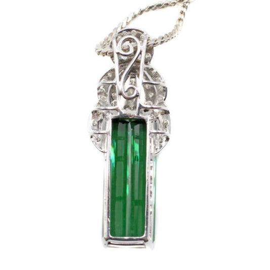 1980s Platinum Tourmaline & Diamond Pendant Necklace back