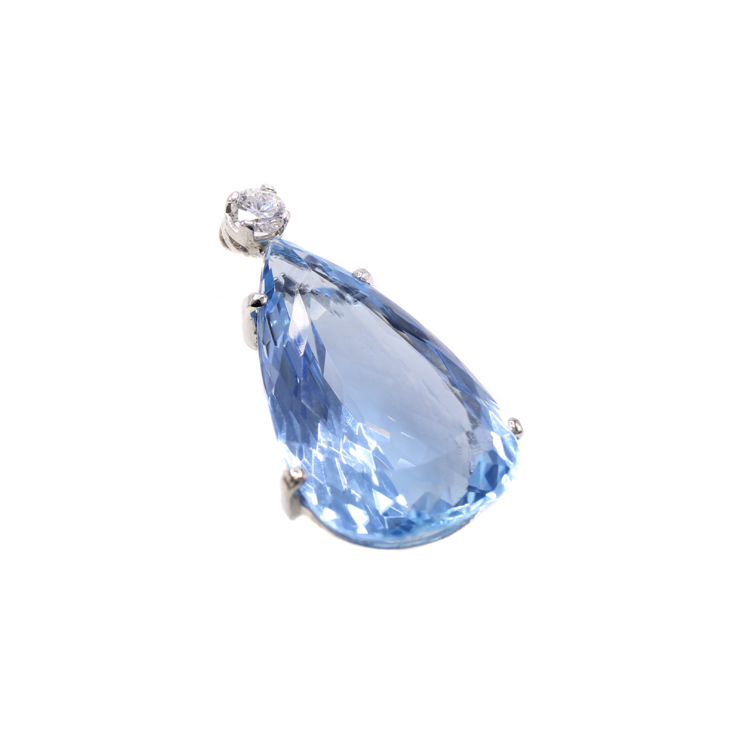 Post-1980s 18KT White Gold Aquamarine & Diamond Pendant front