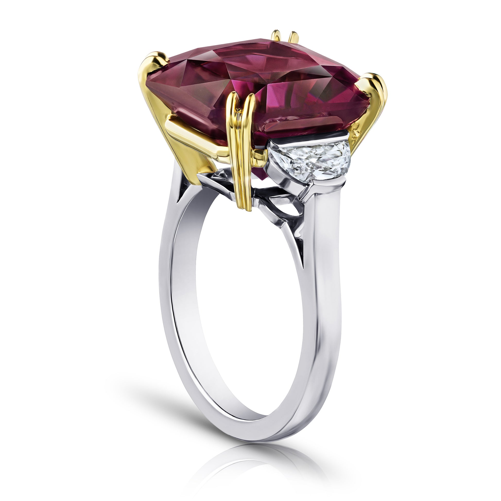 Contemporary Platinum & 18KT Yellow Gold Purple Spinel & Diamond Ring side