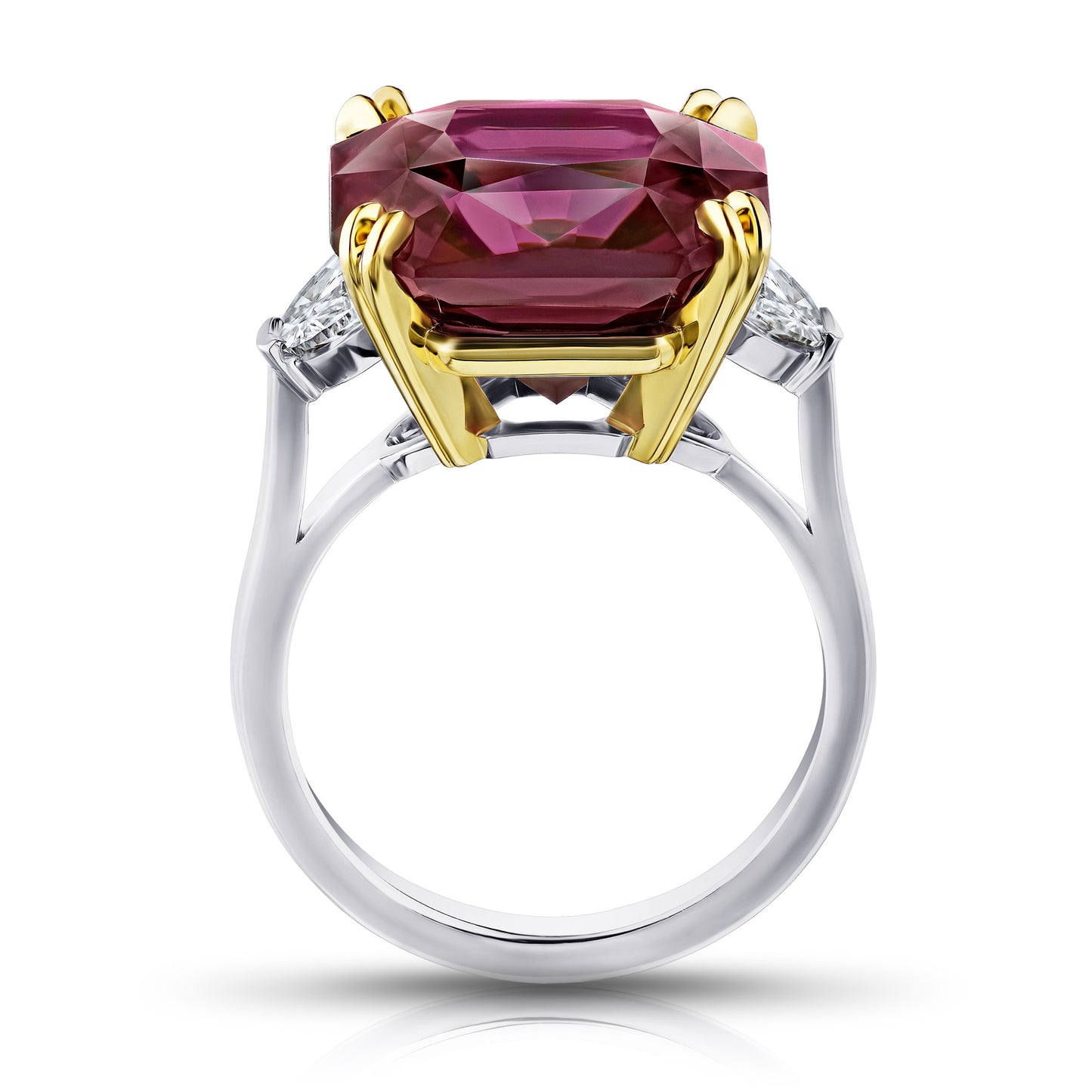 Contemporary Platinum & 18KT Yellow Gold Purple Spinel & Diamond Ring profile