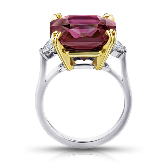 Contemporary Platinum & 18KT Yellow Gold Purple Spinel & Diamond Ring profile