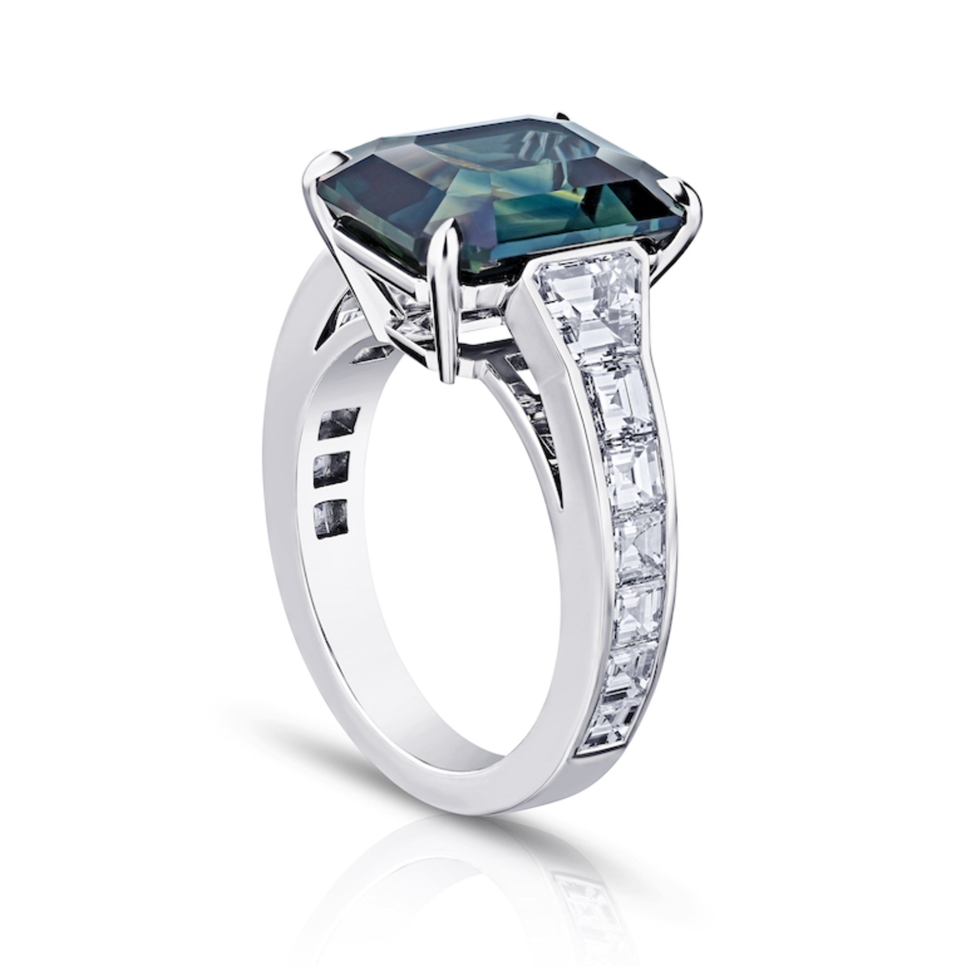 Contemporary Platinum Sapphire & Diamond Ring side