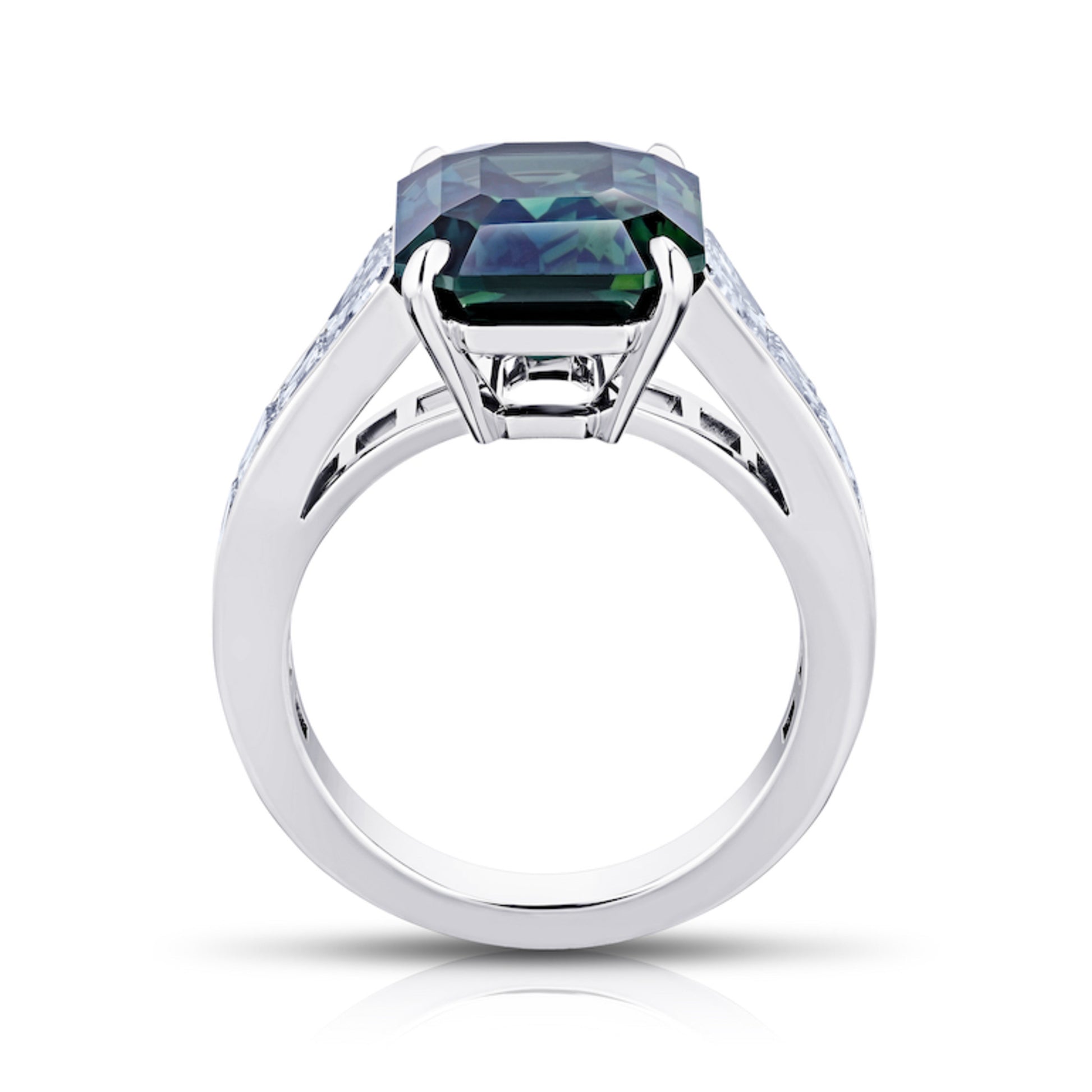 Contemporary Platinum Sapphire & Diamond Ring profile