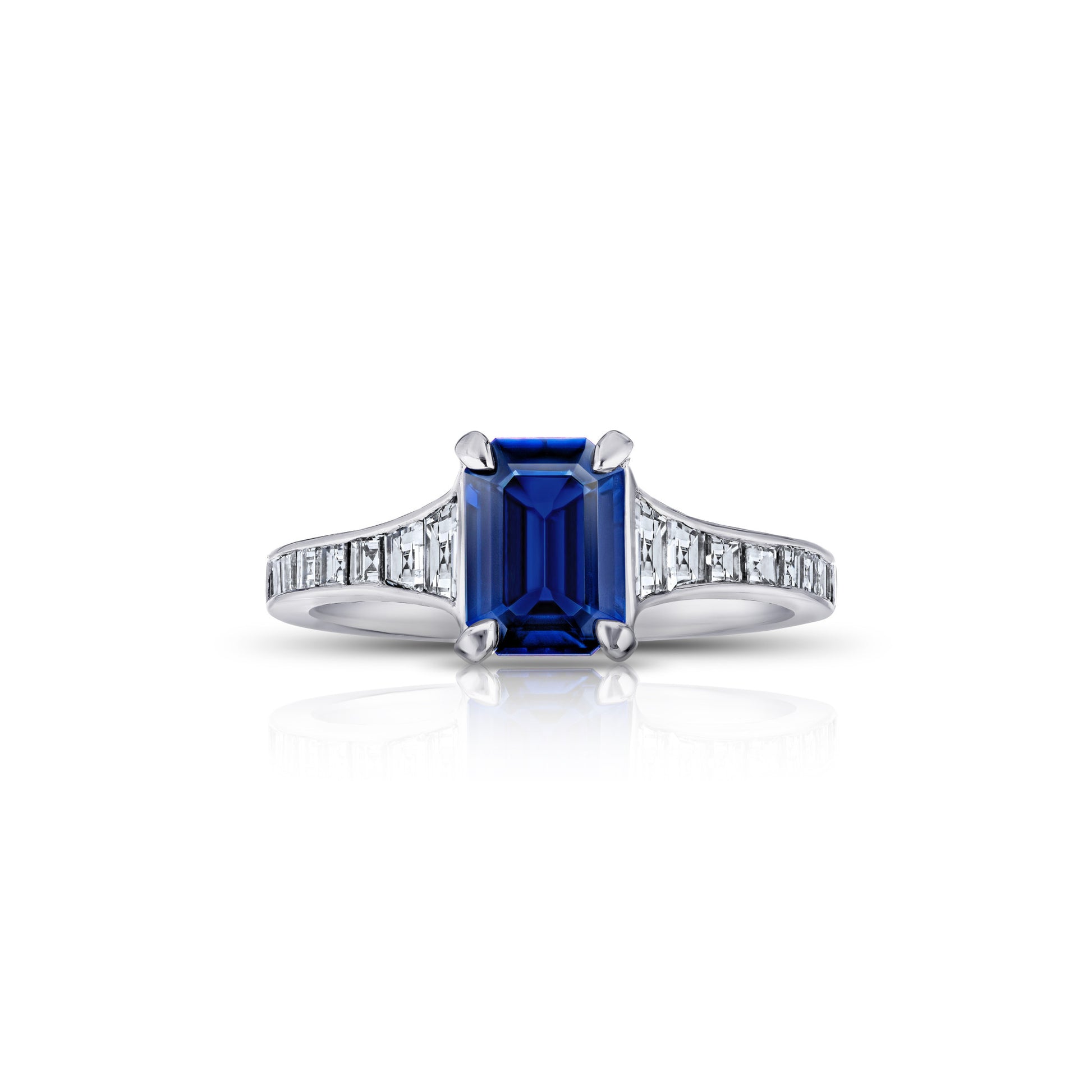 Contemporary Platinum Sapphire & Diamond Ring front