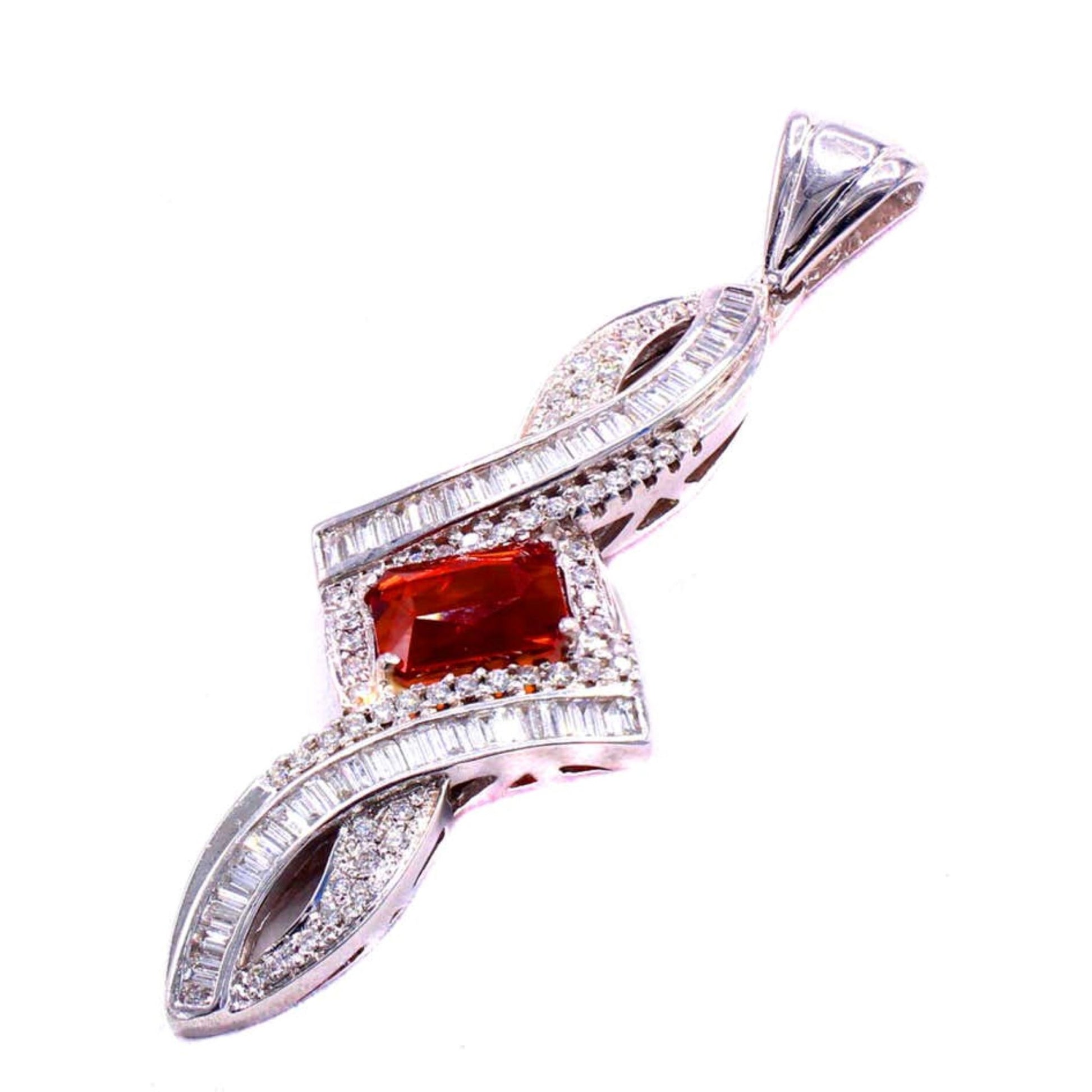 Post-1980s 18KT White Gold Spessartite Garnet & Diamond Pendant front