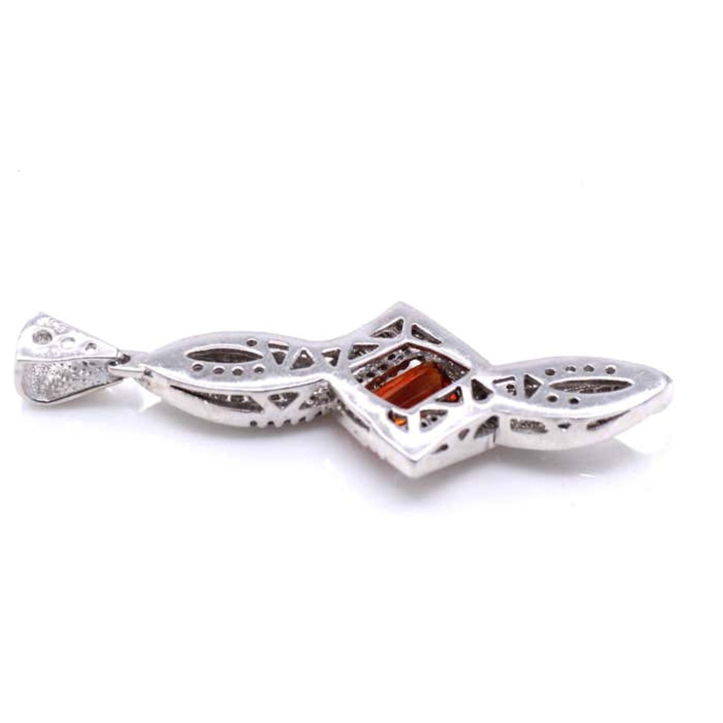 Post-1980s 18KT White Gold Spessartite Garnet & Diamond Pendant back