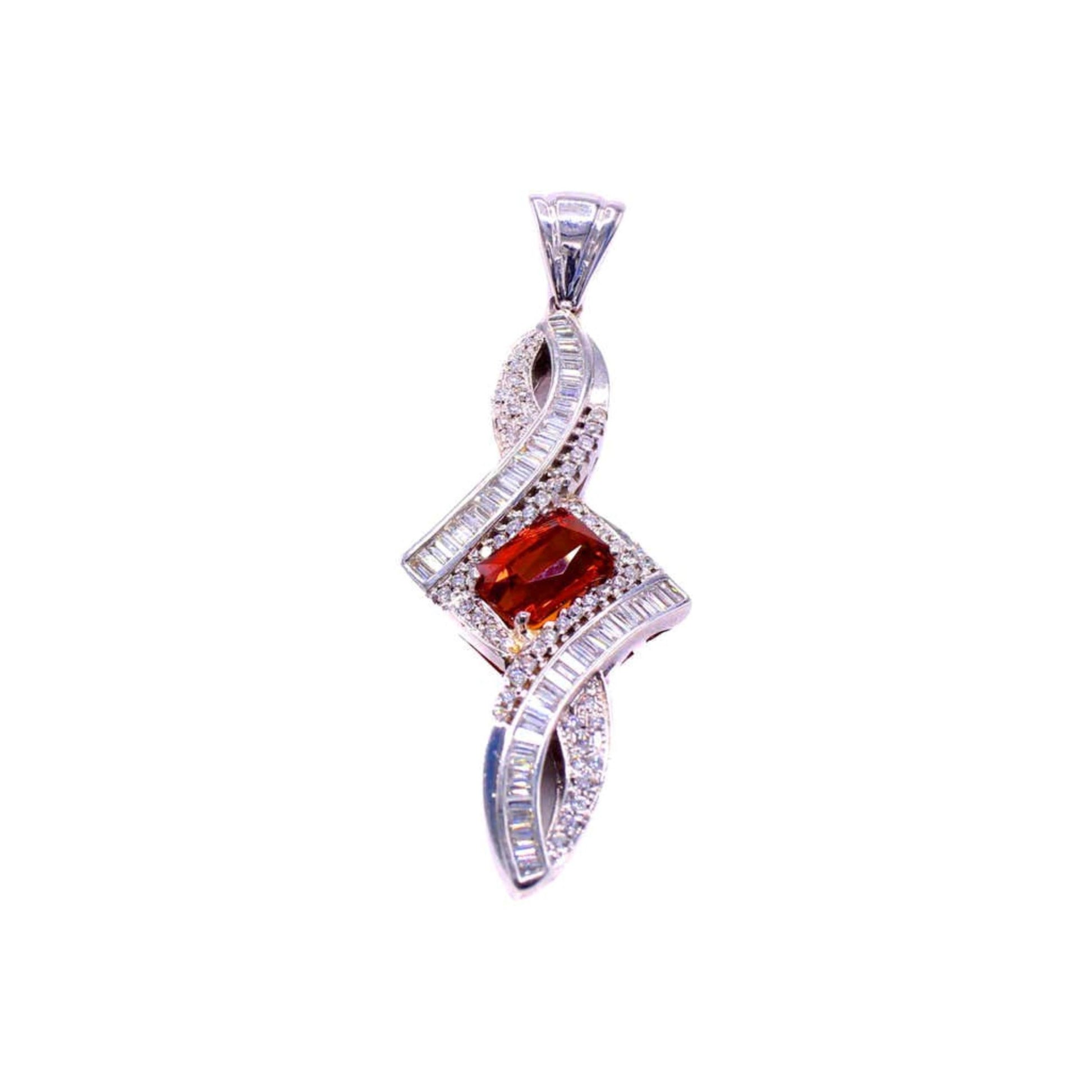 Post-1980s 18KT White Gold Spessartite Garnet & Diamond Pendant front