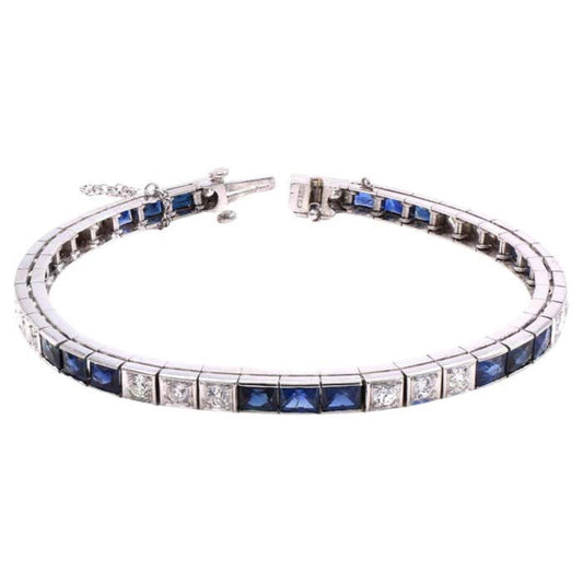 Art Deco Platinum Diamond & Sapphire Bracelet front