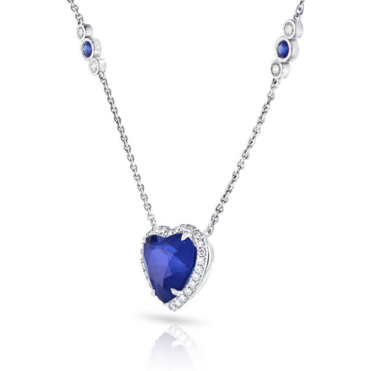 Contemporary Platinum Sapphire & Diamond Heart Necklace side