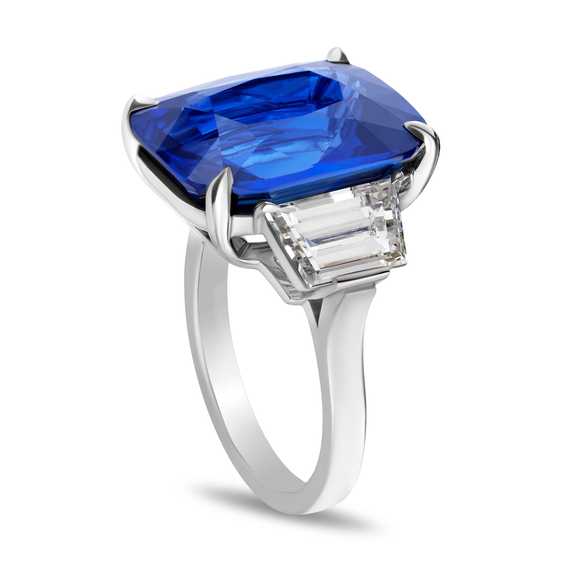 Contemporary Platinum Sapphire & Diamond Ring side