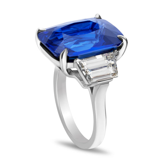 Contemporary Platinum Sapphire & Diamond Ring side