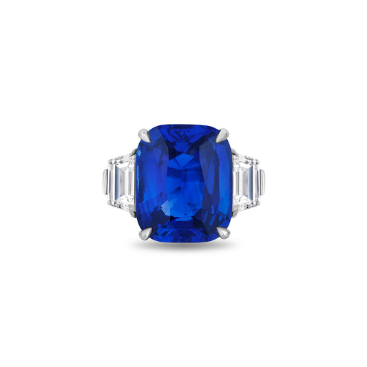 Contemporary Platinum Sapphire & Diamond Ring front