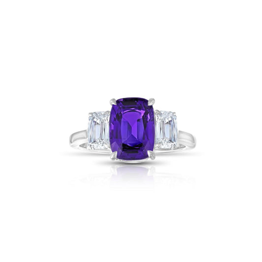 Contemporary Platinum Sapphire & Diamond Ring front