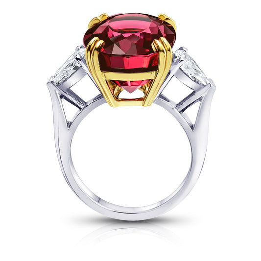 Contemporary Platinum & 18KT Yellow Gold Spinel & Diamond Ring profile