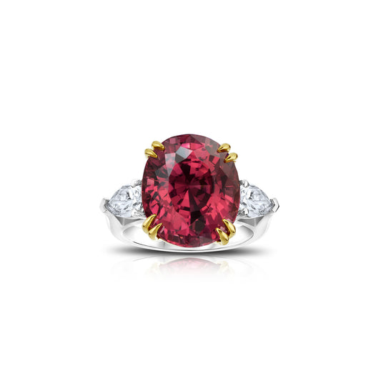 Contemporary Platinum & 18KT Yellow Gold Spinel & Diamond Ring front