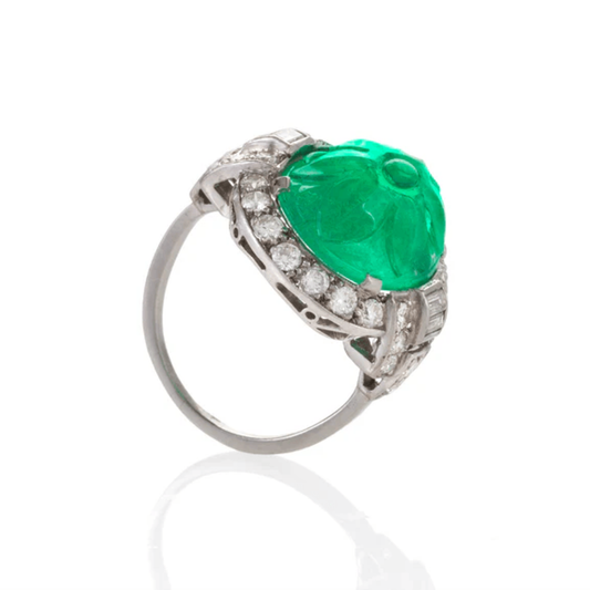 Art Deco Platinum Diamond & Emerald Ring profile