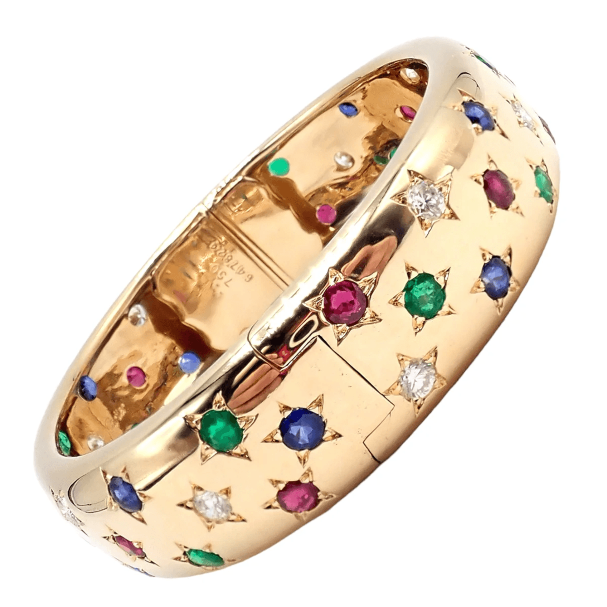 Cartier Post-1980s 18KT Yellow Gold Ruby, Diamond, Emerald & Sapphire Star Bracelet side