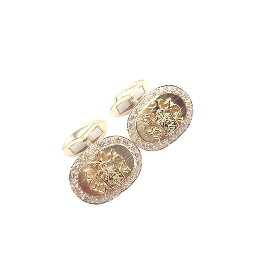 Piaget Post-1980s 18KT Yellow Gold Diamond Coat Of Arms Cufflinks front
