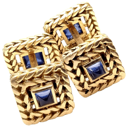 Van Cleef & Arpels French Post-1980s 18KT Yellow Gold Sapphire Cufflinks back