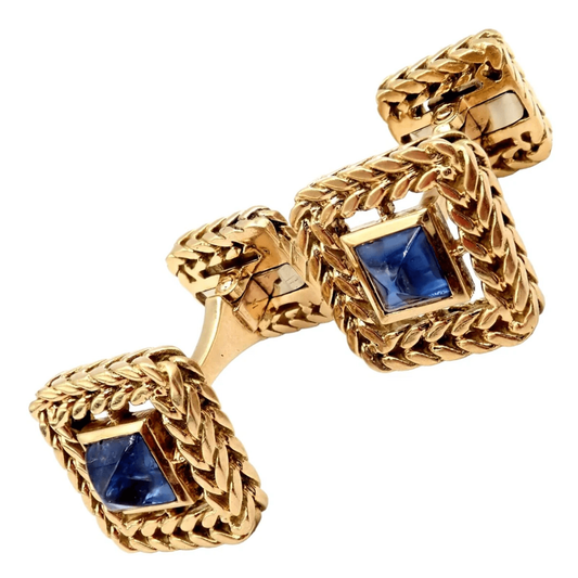 Van Cleef & Arpels French Post-1980s 18KT Yellow Gold Sapphire Cufflinks front
