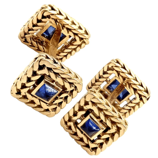 Van Cleef & Arpels French Post-1980s 18KT Yellow Gold Sapphire Cufflinks back