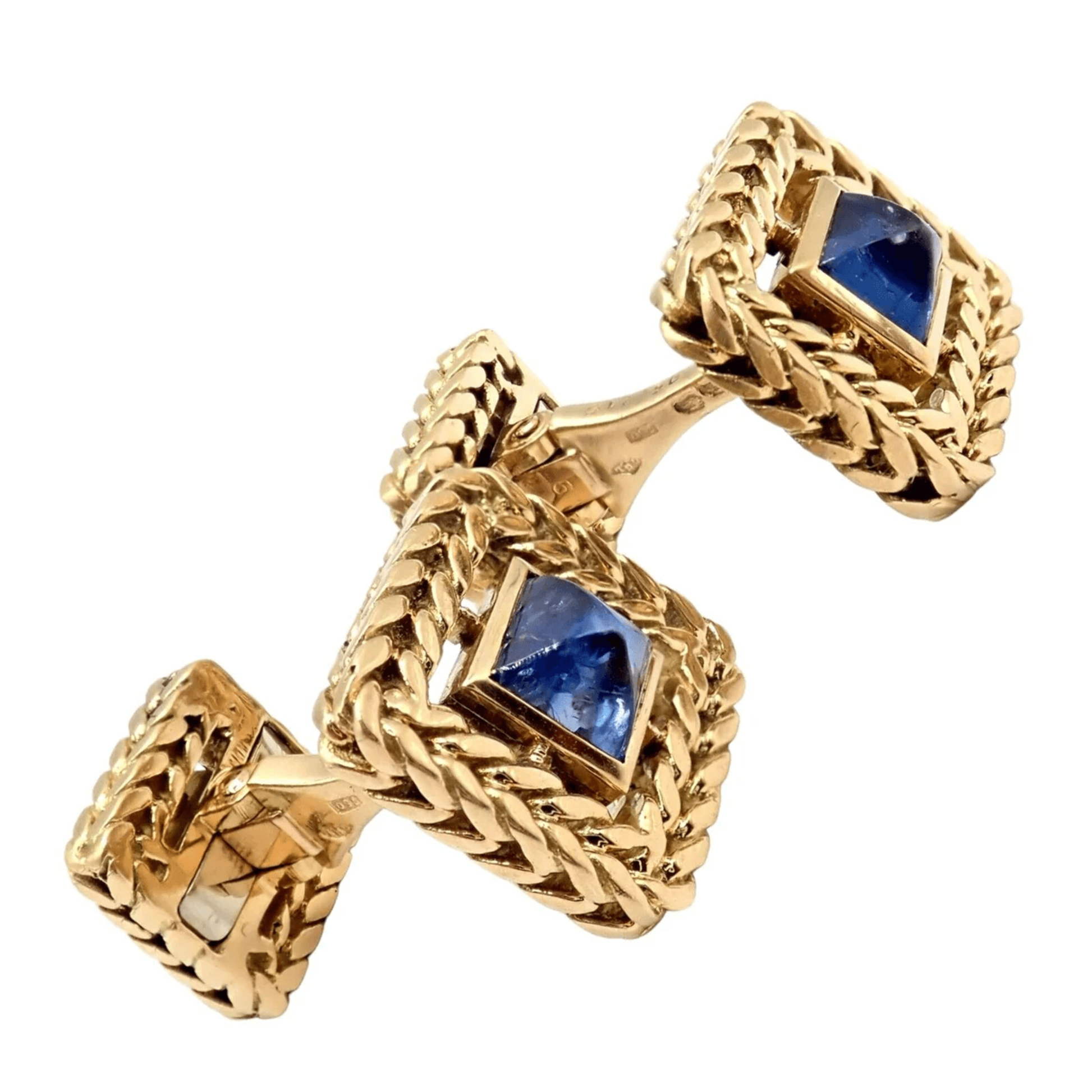 Van Cleef & Arpels French Post-1980s 18KT Yellow Gold Sapphire Cufflinks side