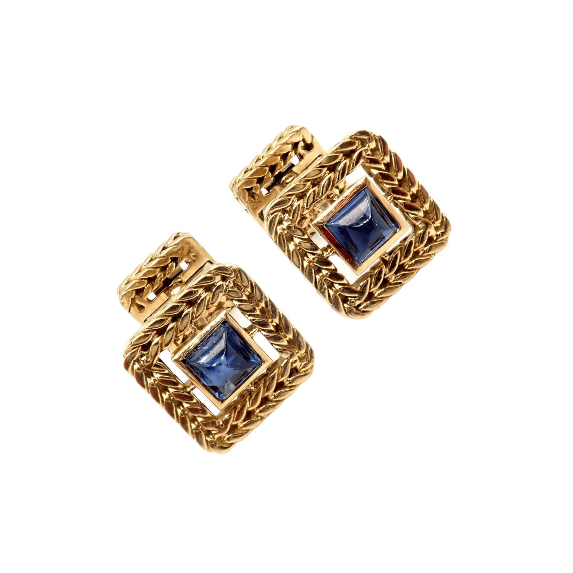 Van Cleef & Arpels French Post-1980s 18KT Yellow Gold Sapphire Cufflinks front