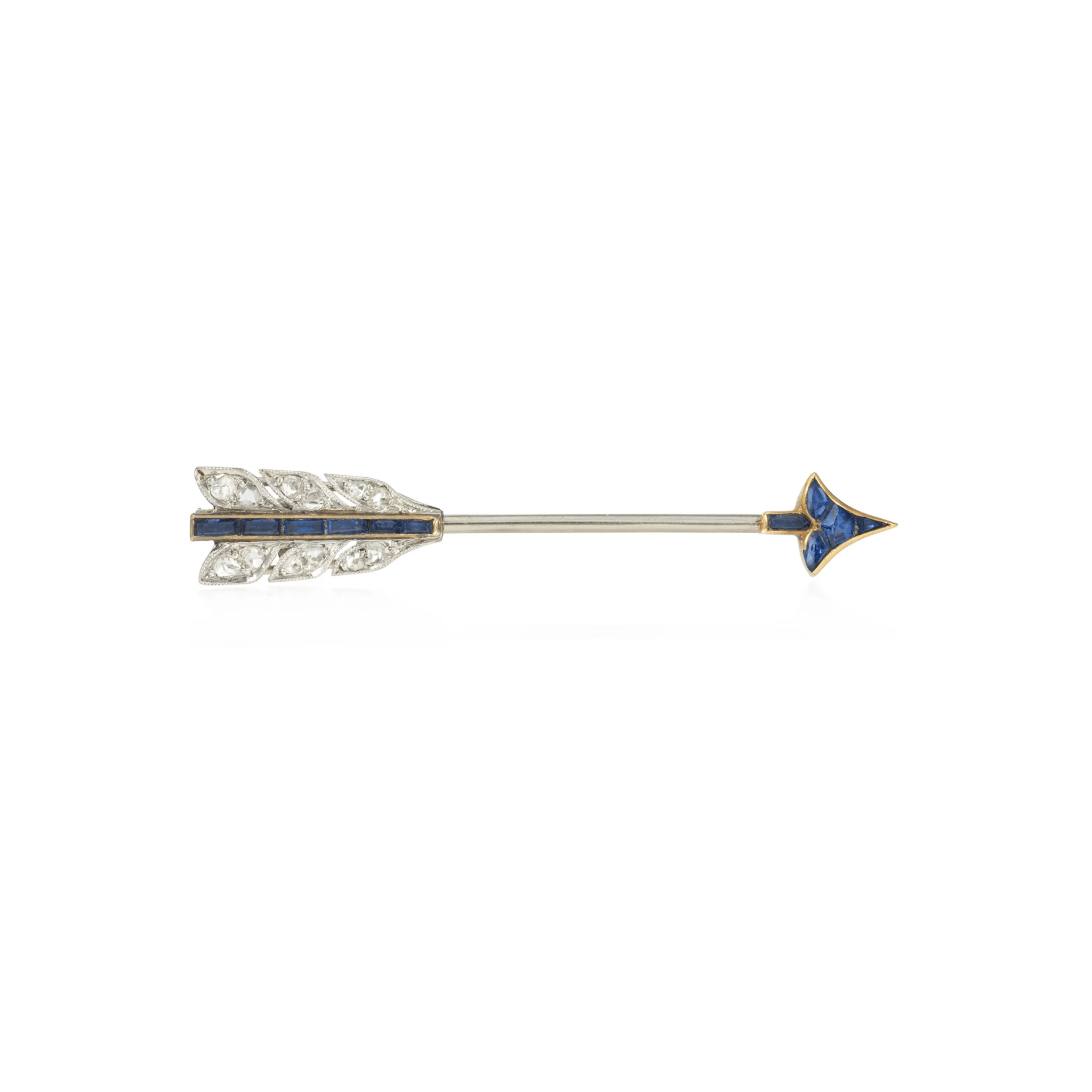 Cartier Art Deco Platinum & 18KT Yellow Gold Sapphire & Diamond Arrow Brooch front