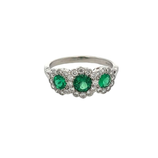Post-1980s Platinum Emerald & Diamond Ring front