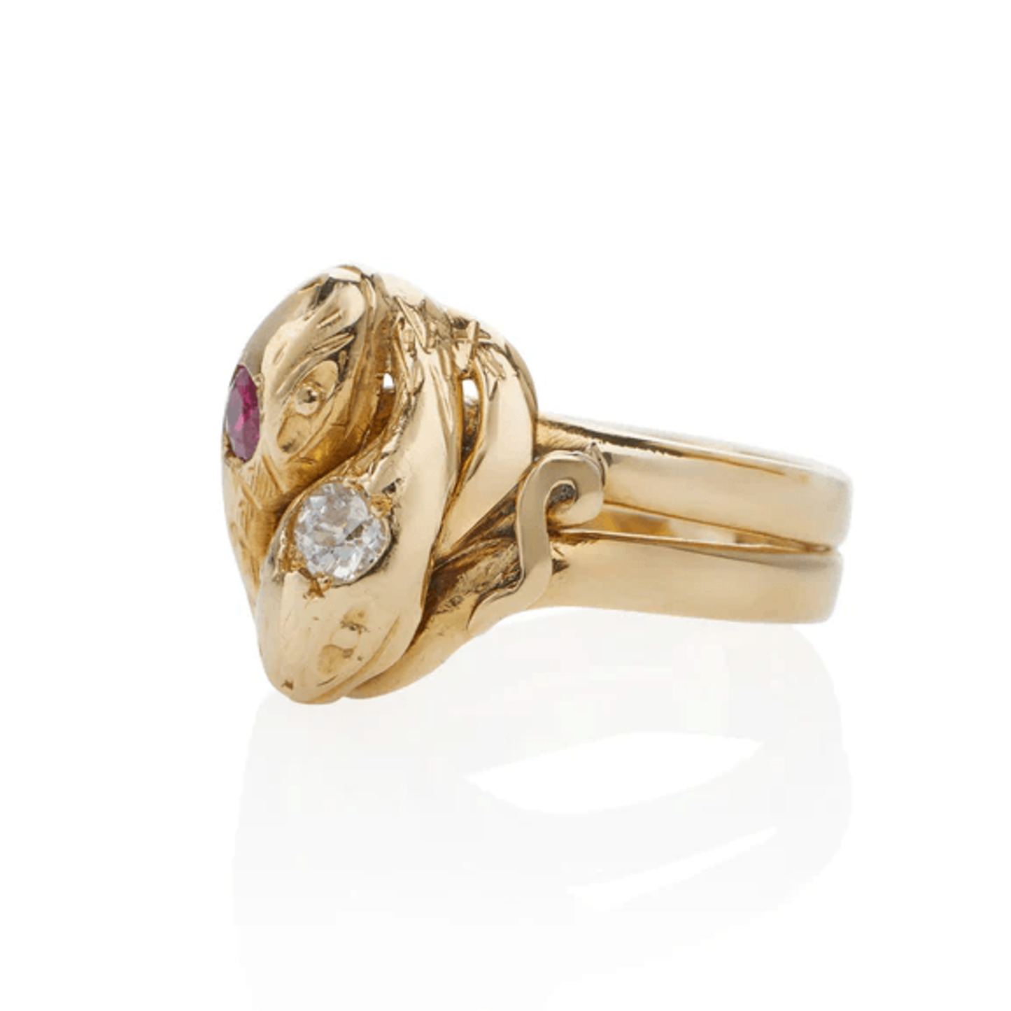 Victorian 18KT Yellow Gold Diamond & Ruby Snake Ring side