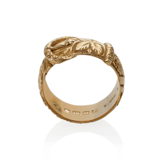 English Antique 18KT Yellow Gold Buckle Ring profile