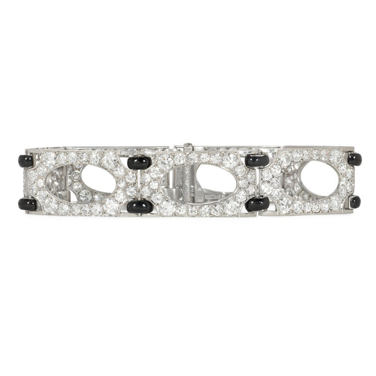 Mauboussin Paris Art Deco Platinum Diamond & Enamel Bracelet front
