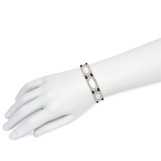 Mauboussin Paris Art Deco Platinum Diamond & Enamel Bracelet on wrist
