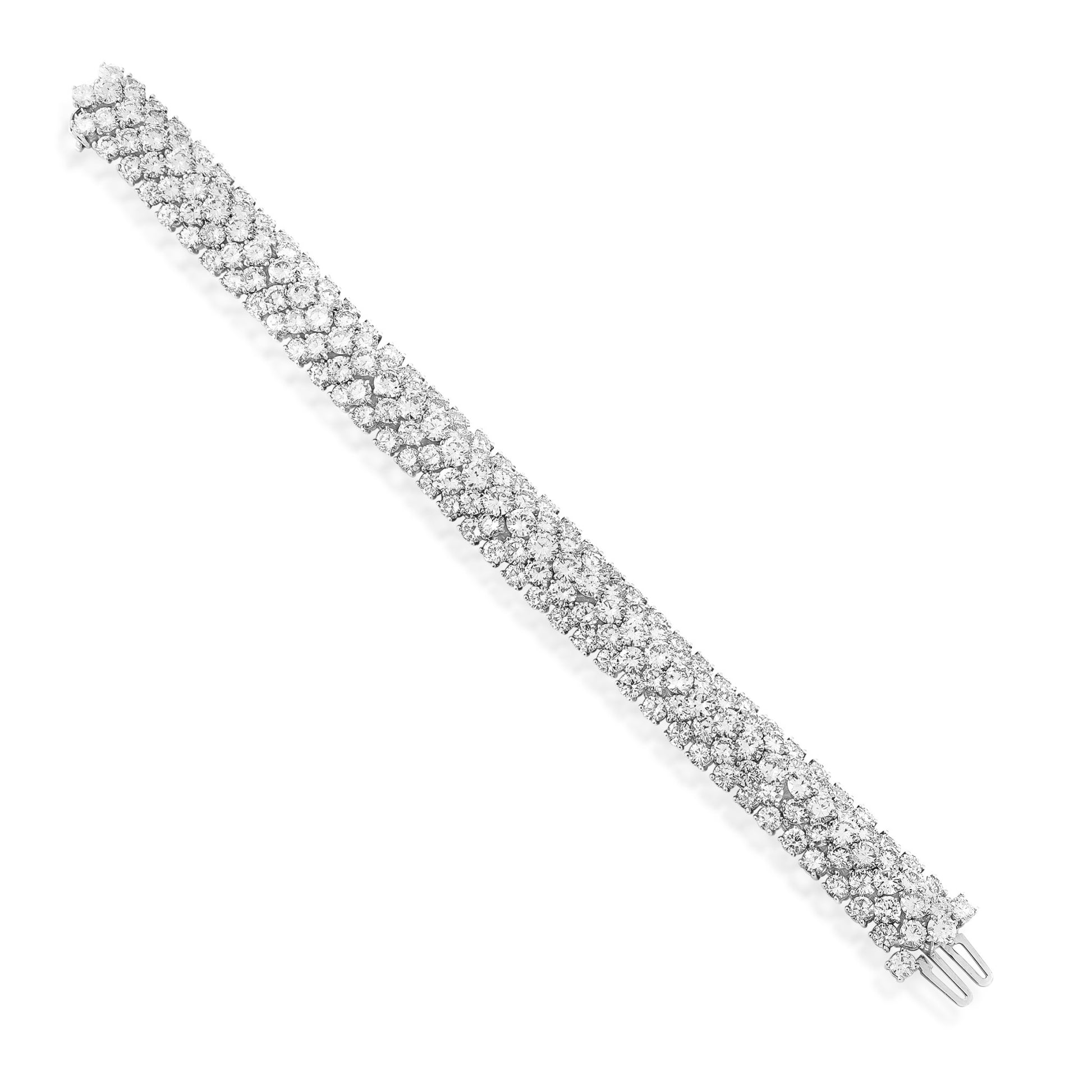 London 1950s Platinum Diamond Bombé Bracelet front