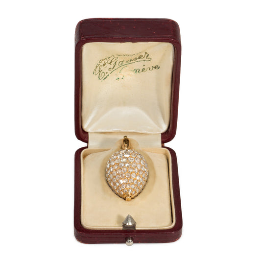 E. Gasser Swiss Victorian 18KT Yellow Gold Diamond Watch Pendant in box