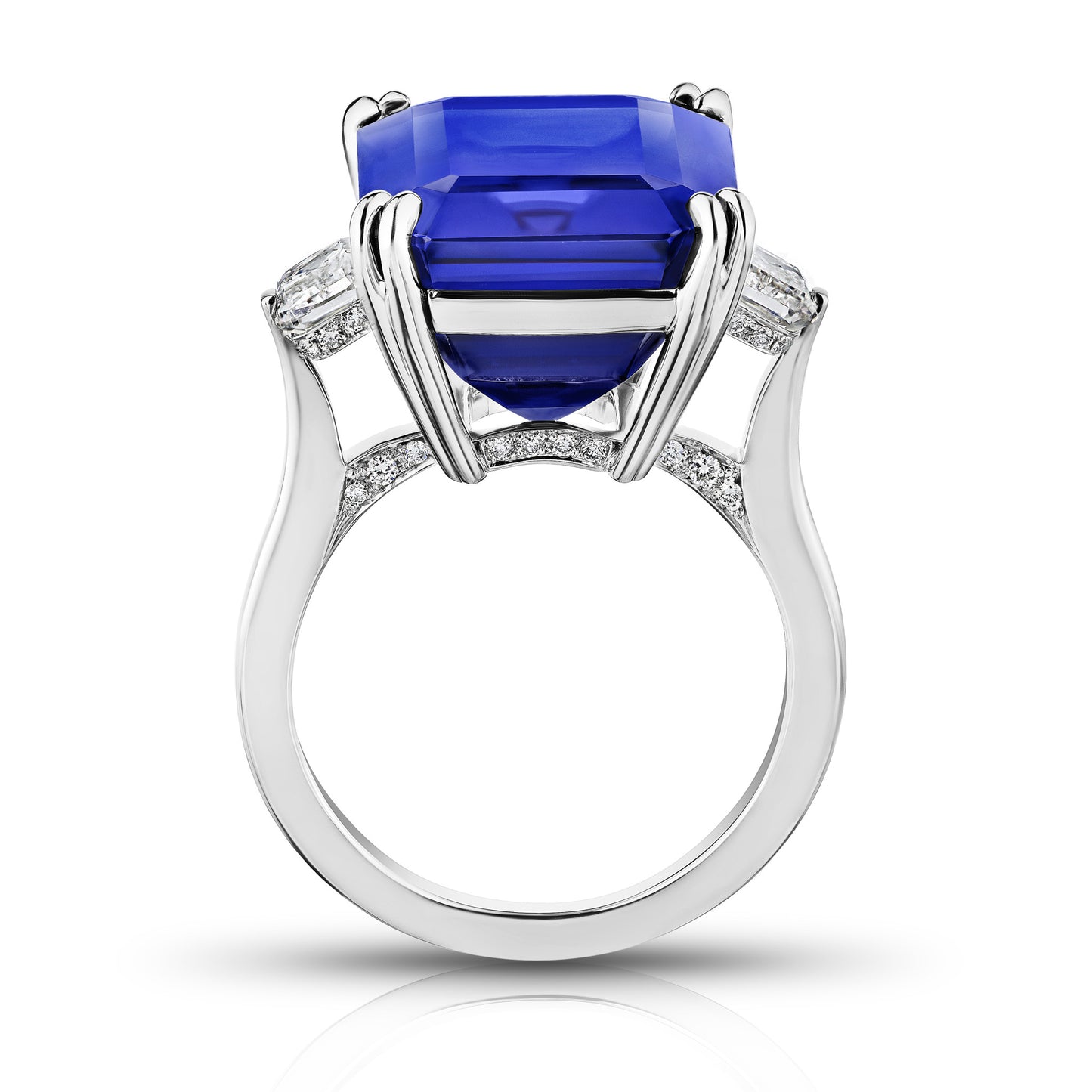 Contemporary Platinum Tanzanite & Diamond Ring profile