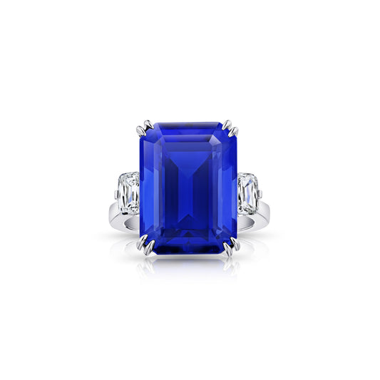 Contemporary Platinum Tanzanite & Diamond Ring front