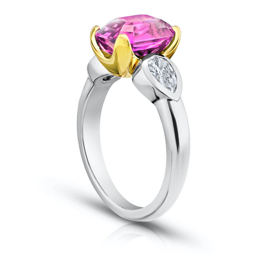 Contemporary Platinum & 18KT Yellow Gold Sapphire & Diamond Ring side