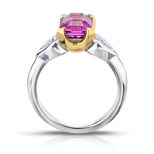 Contemporary Platinum & 18KT Yellow Gold Sapphire & Diamond Ring profile