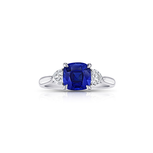 Contemporary Platinum Sapphire & Diamond Ring front