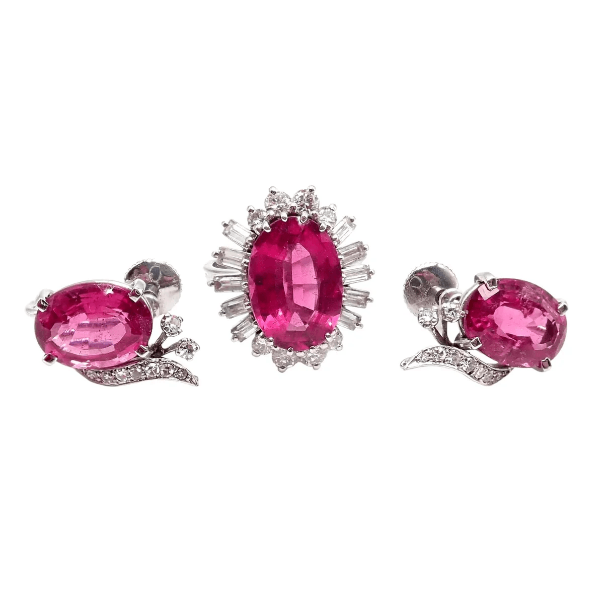 H. Stern Post-1980s 18KT White Gold Tourmaline & Diamond Ring & Earrings Set front