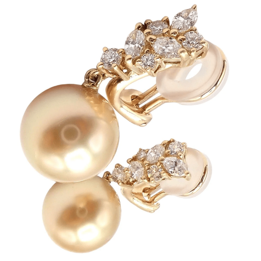 Mikimoto Post-1980s 18KT Yellow Gold Pearl & Diamond Earrings side