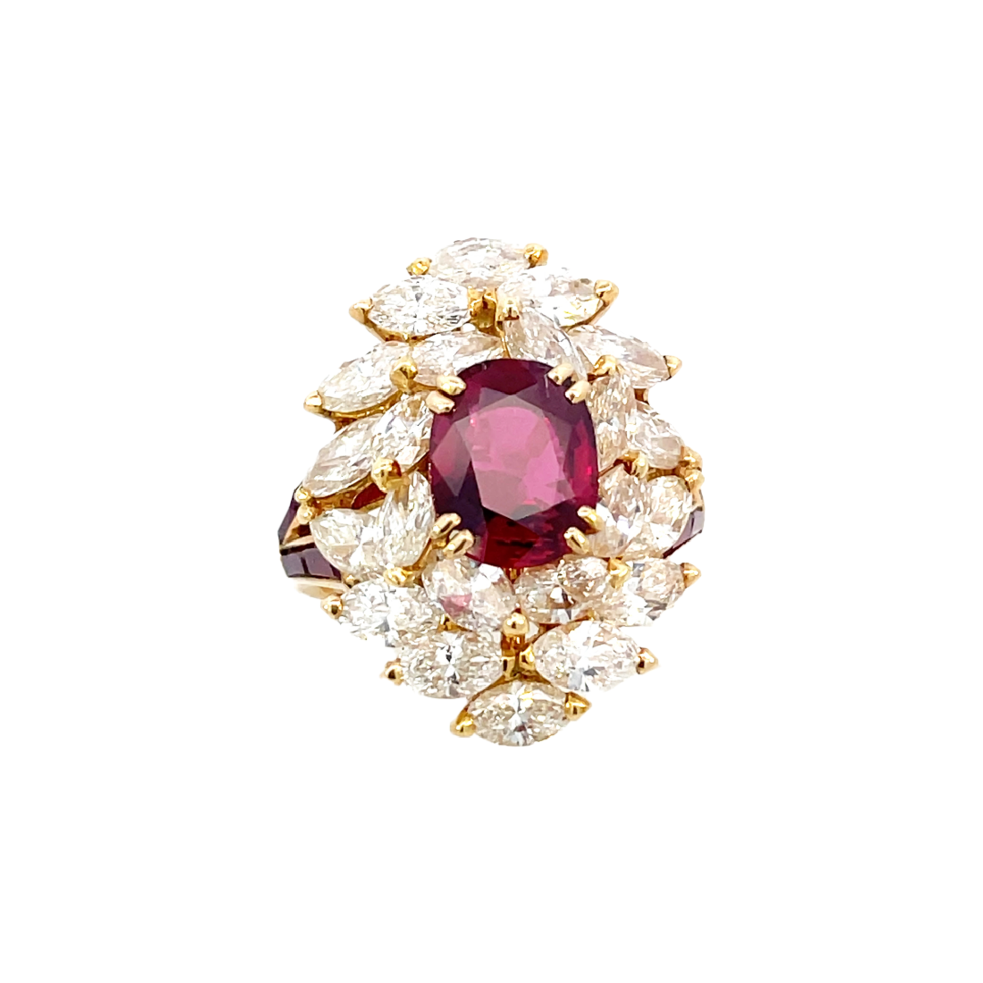 Mauboussin Paris 1970s 18KT Yellow Gold Ruby & Diamond Ring front