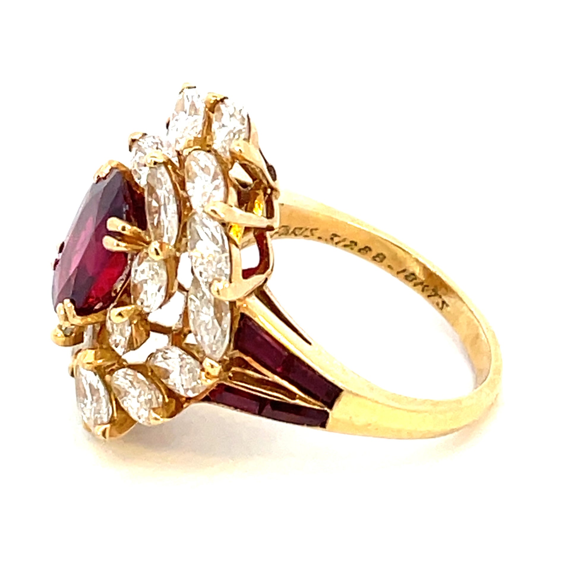 Mauboussin Paris 1970s 18KT Yellow Gold Ruby & Diamond Ring side