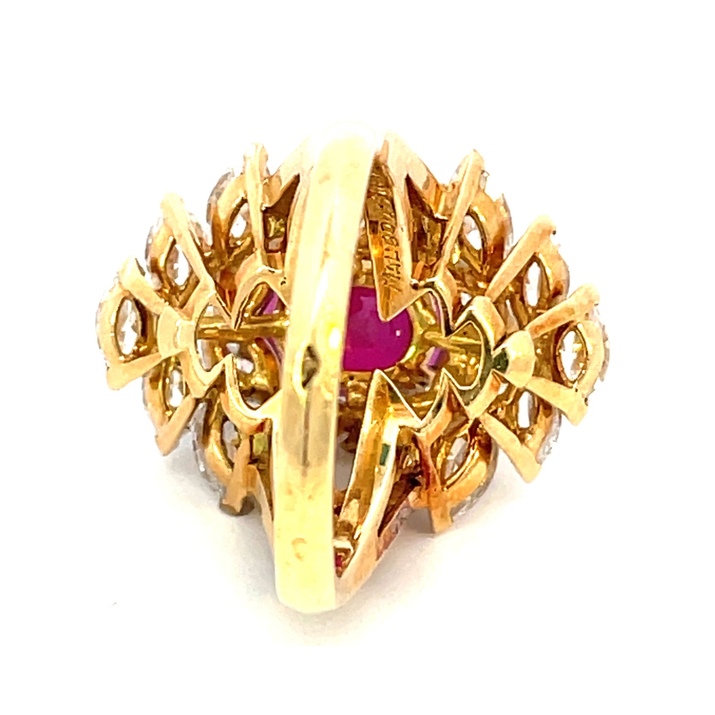 Mauboussin Paris 1970s 18KT Yellow Gold Ruby & Diamond Ring back