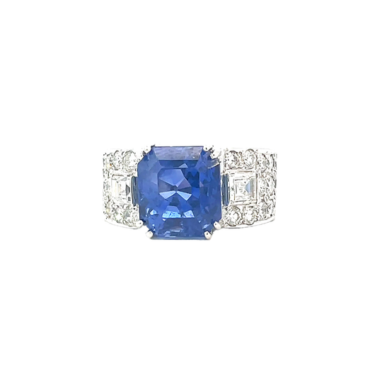 Art Deco Platinum Sapphire & Diamond Ring front