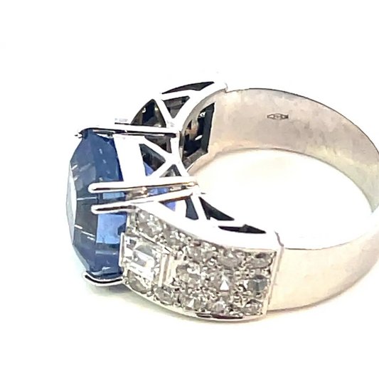 Art Deco Platinum Sapphire & Diamond Ring side